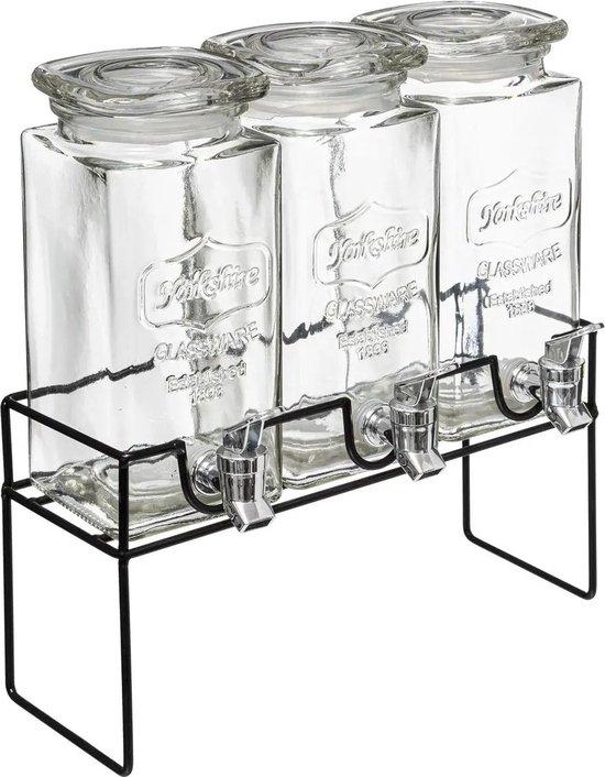 Productafbeelding: Secret de Gourmet Dranksdispenser/limonadetap - 3x - glas - 1,5 liter - in houder - Sapdispenser - Drankdispenser