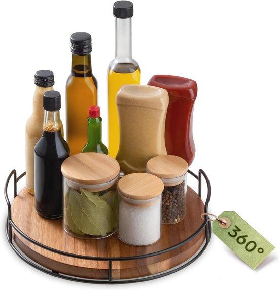Productafbeelding: Draaiplateau Hout 28 cm - Duurzaam FSC Acaciahout - 360° Organizer - Antislipmat - Kruidenrek - Tafel Keuken