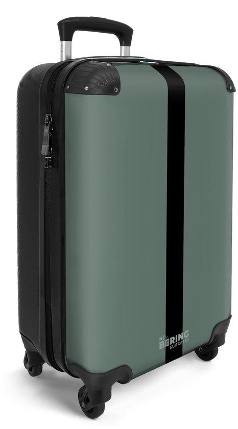 Productafbeelding: NoBoringSuitcases.com® - Handbagage koffer lichtgewicht - Reiskoffer trolley - Groen met zwarte streep - Valies op wielen - Rolkoffer met wieltjes - Past binnen 55x40x20 en 55x35x25 - Hardcase suitcase - Reizen