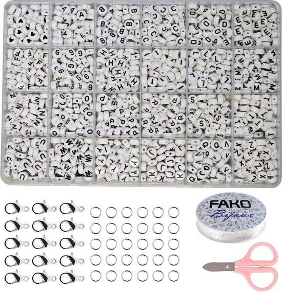 Productafbeelding: Fako Bijoux® - Letterkralen Set - Letter Beads Box - Alfabet Kralen - Sieraden Maken - 1200 Stuks - Wit