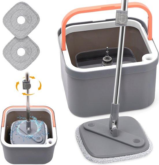 Productafbeelding: AIVA Home 2-in-1 Schoonwater Dweilsysteem met Wringer - Spin Mop Set - Dweil Systeem Schoon Water - Spinmop met Zelfreinigende Emmer - Geschikt voor alle soorten vloeren: Hout / Tegel / Marmer - Vloerreiniger - Vloerwisser - Vloermop - Dweilset