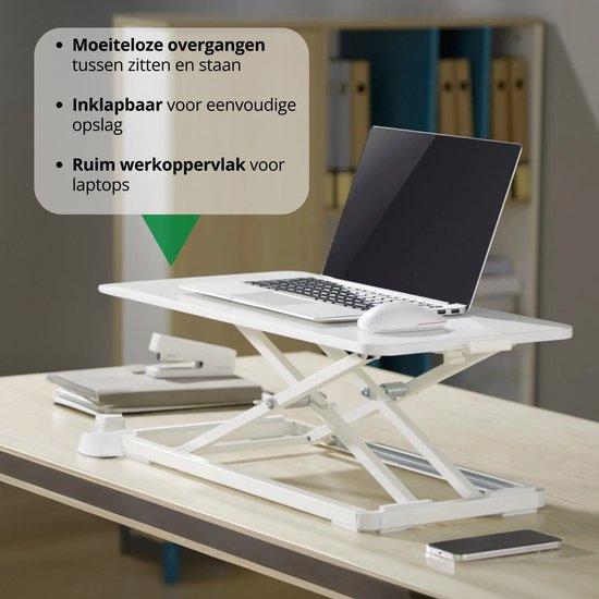 Productafbeelding: IVONO® Compacte Zit-Sta Bureau Verhoger in Wit - Ergonomische Desk Converter met 6 Verstelbare Hoogte-instellingen - Mobiele Inklapbare Laptop Tafel voor Flexibele Zit-Sta Werkplek - Geschikt voor Laptops tot 16 inch