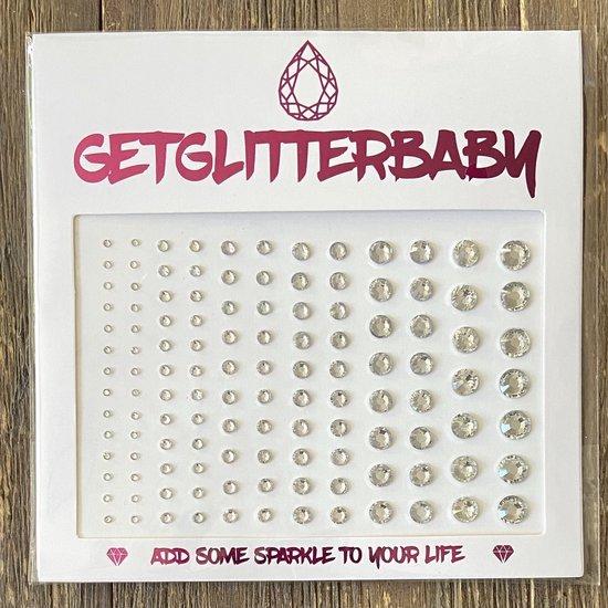 Productafbeelding: GetGlitterBaby® - Glitter Face Jewels / Festival Glitters / Strass Steentjes / Rhinestones Rhine stones / Plak Diamantjes Glittersteentjes voor Gezicht Zilver - 2mm tot 8mm - Met Plaklaag