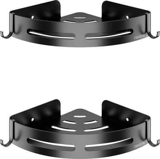 Productafbeelding: Doucherek 2 stuks - Douchemand - Hangend Hoek - Telescopisch - Zonder Boren - Zwart - RVS