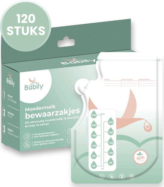 Productafbeelding: Babily - Moedermelk bewaarzakjes - 120 stuks - Borstvoeding bewaarzakje - Melkzakjes - 240 ml - Met dubbele sluiting en schenktuit