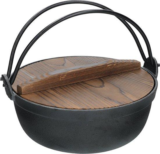 Productafbeelding: KitchenCraft World of Flavours Japanse Kookpot met Houten Deksel - Gietijzer Zwart 1,5 Liter