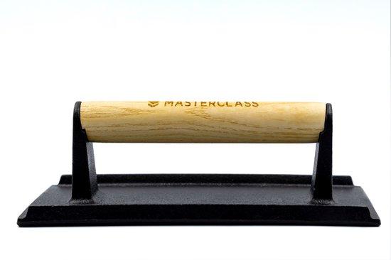 Productafbeelding: MasterClass Gietijzeren Grill Pers, Heavy-Duty Steak Gewicht met Houten Handvat, Burger Press, accessoire voor Grill Pan en BBQ, 21cm